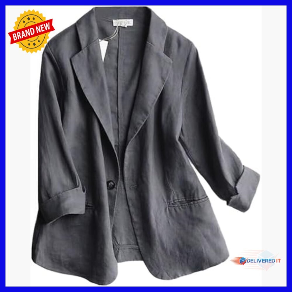 Linen Blazer 3/4 Sleeve Lightweight Business Casual Jacket Women's Standard Fit